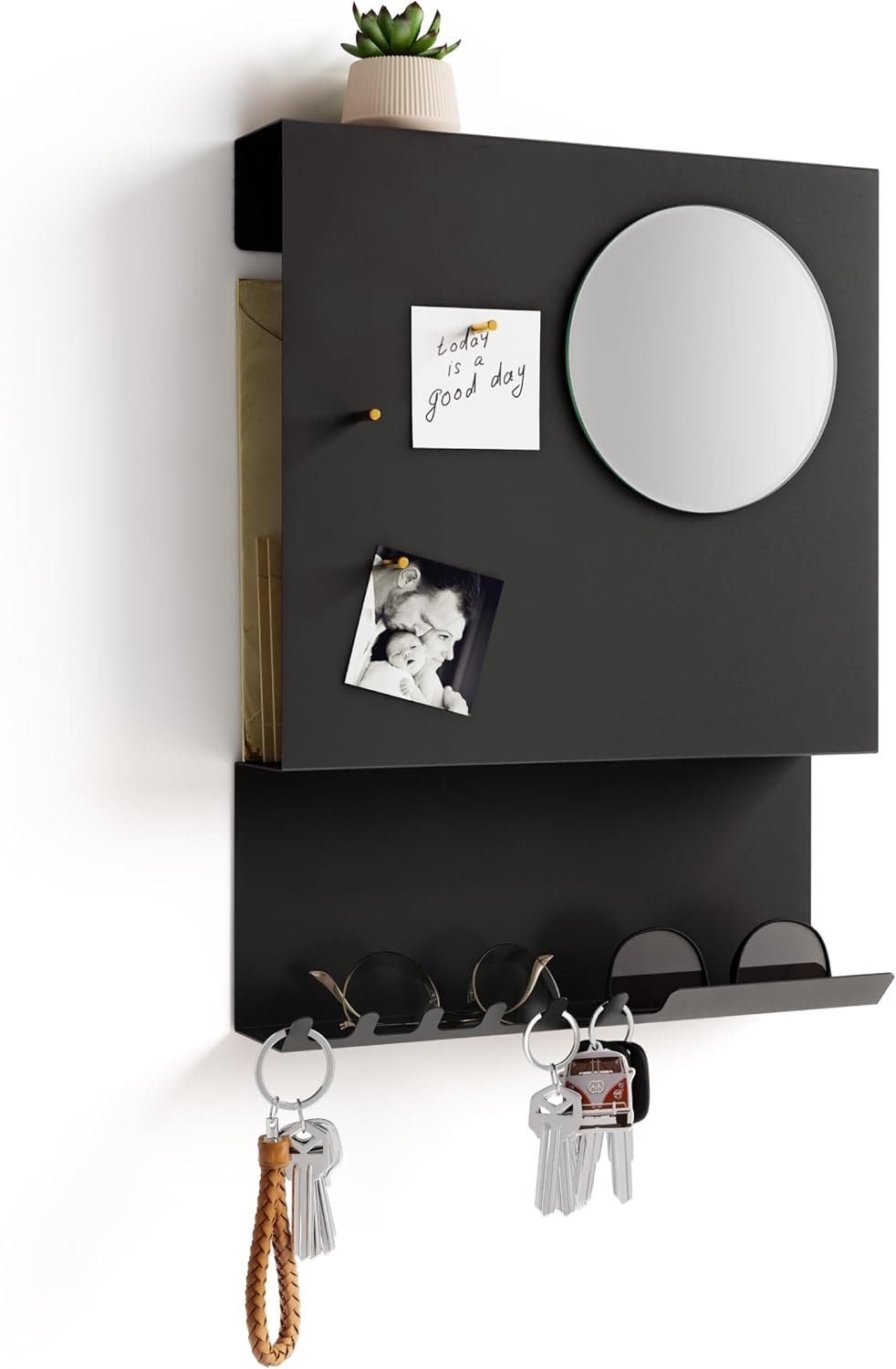 Key Holder Wall Mount and Mail Organizer – Hide Your Mail with a Modern and Minimal Look (Black)