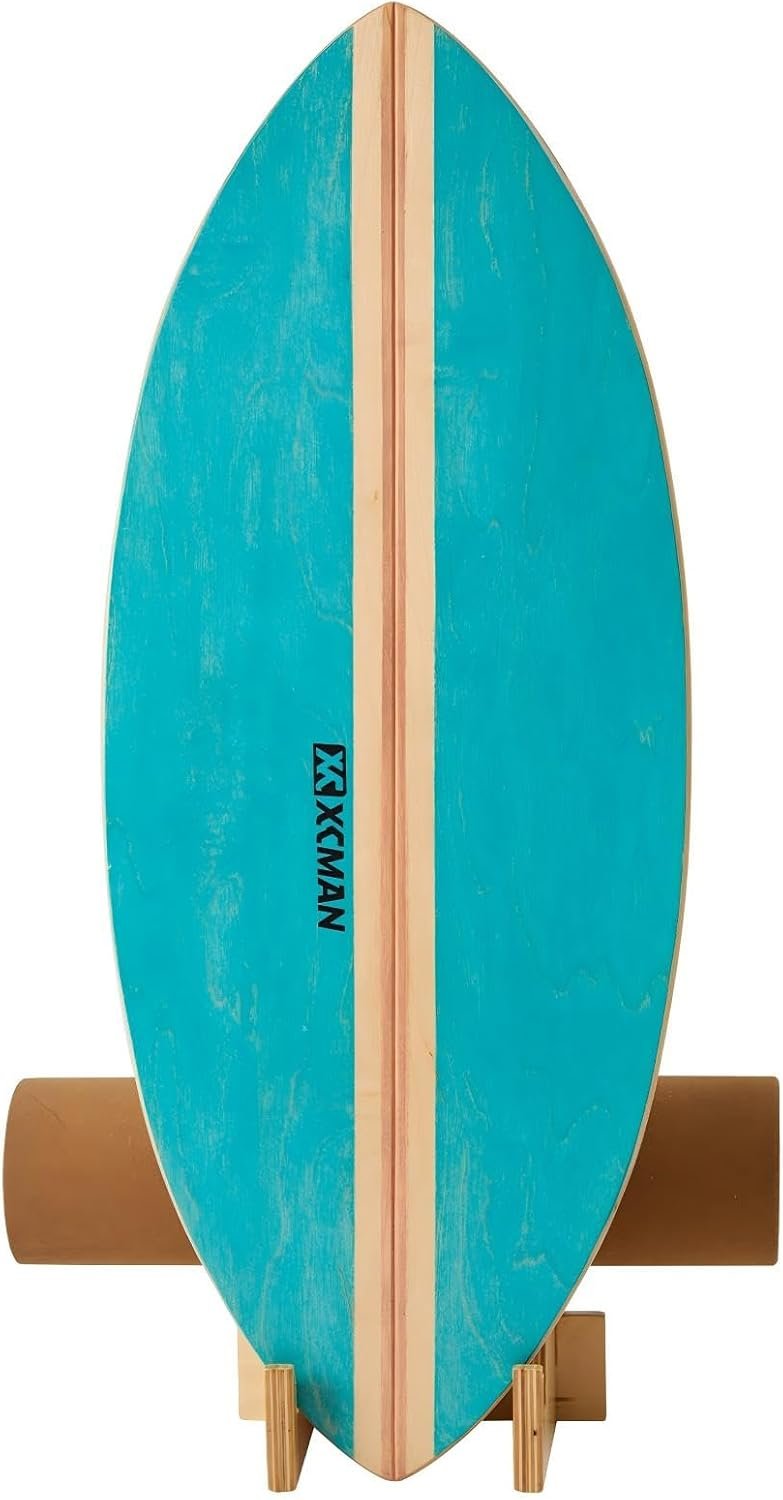 XCMAN Surf Balance Board Trainer with Roller Wooden Exercise Balancing Stability Trainer – Non Slip Surface for Adults Kids|Balance Board for Surfing,Snowboarding,Skateboarding,Hockey,Yoga Training