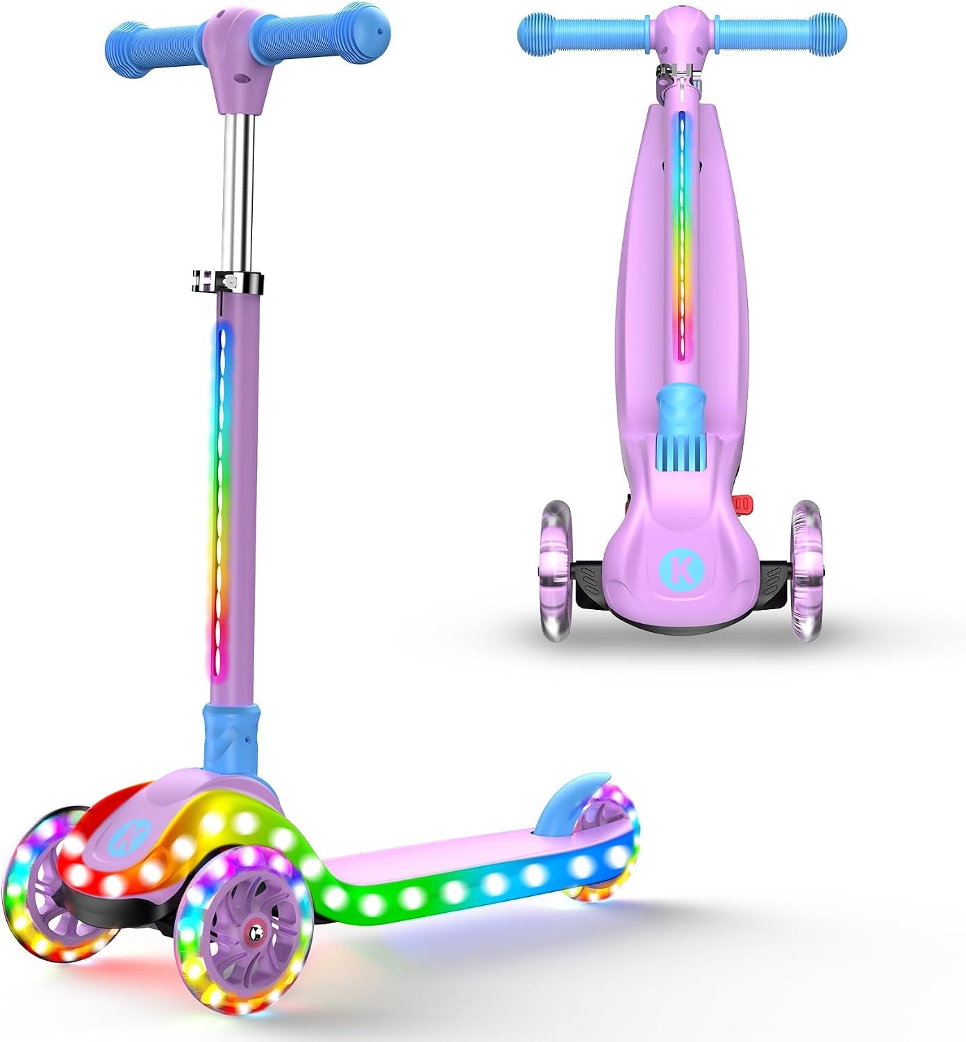 Kids Scooter Ages 3-12, 3 Wheel Foldable Scooter LED Wheels
