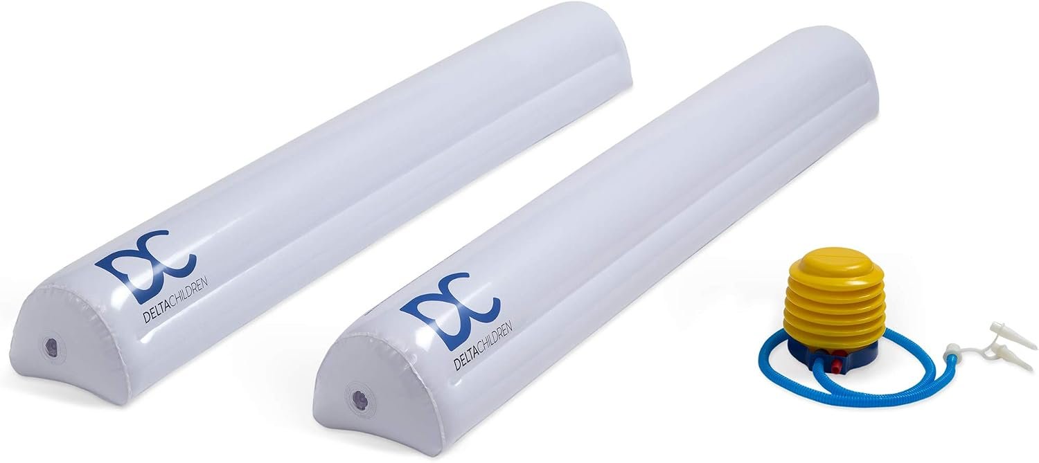 Delta Children Inflatable Bed Rails for Toddlers & Kids with Foot Pump (2 Pack) – Leak-Proof Portable Guardrails Great for Travel or at Home, White