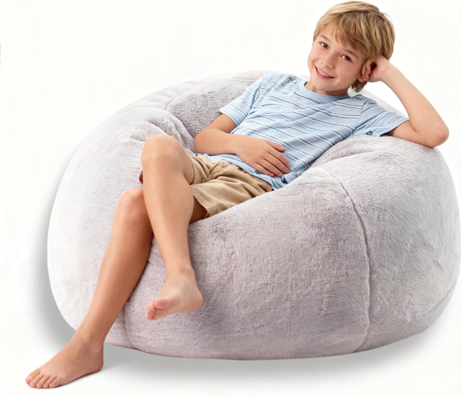 LPMOERA Fluffy Stuffed Animal Storage Bean Bag Cover No Filler Snow Grey