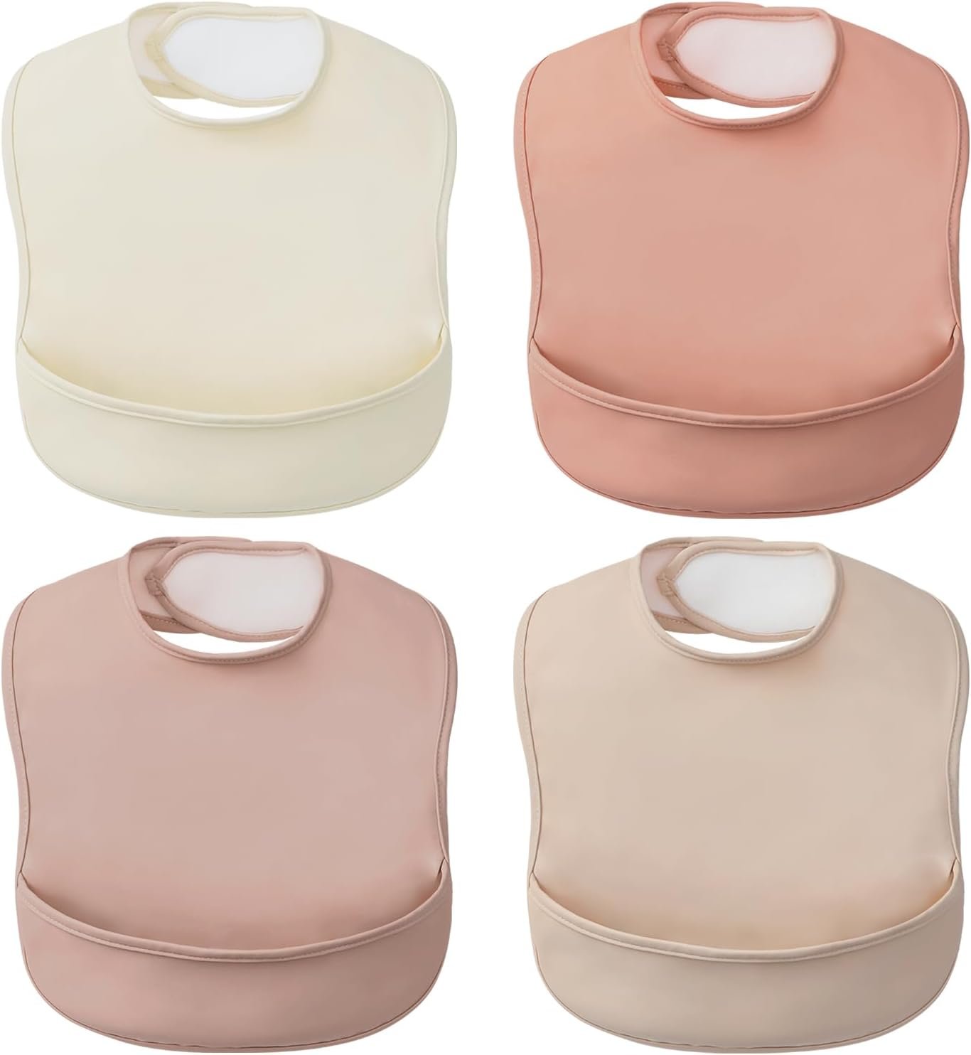 POIKSHARK 4-Pack Waterproof Baby Feeding Bibs with Large Food Catcher – Toddler Apron for Eating, Easy to Put On & Clean, Baby Eating Essentials, Baby Shower (Pink)