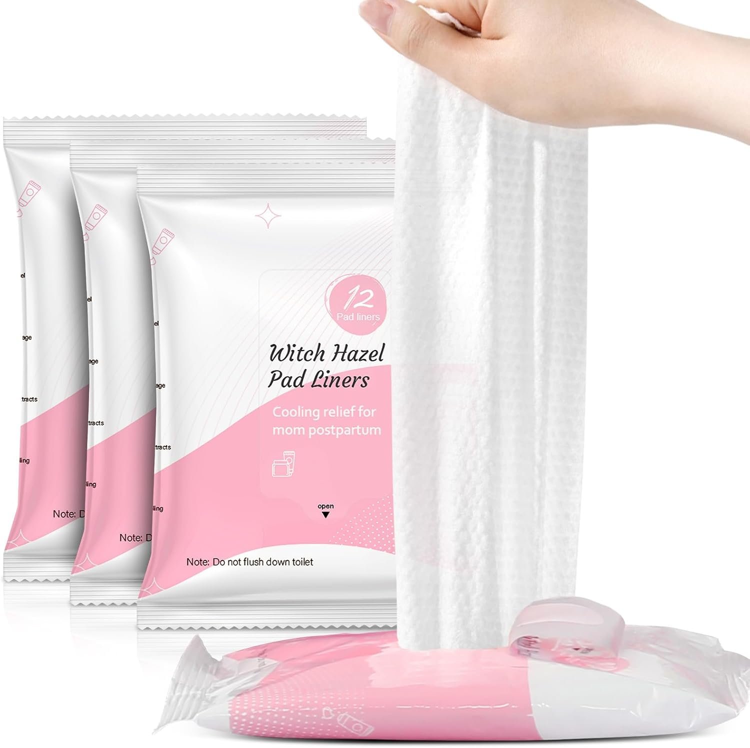 UHdod Postpartum Witch Hazel Pads, Perineal Wipes Cooling Pad Liners 48 Ct