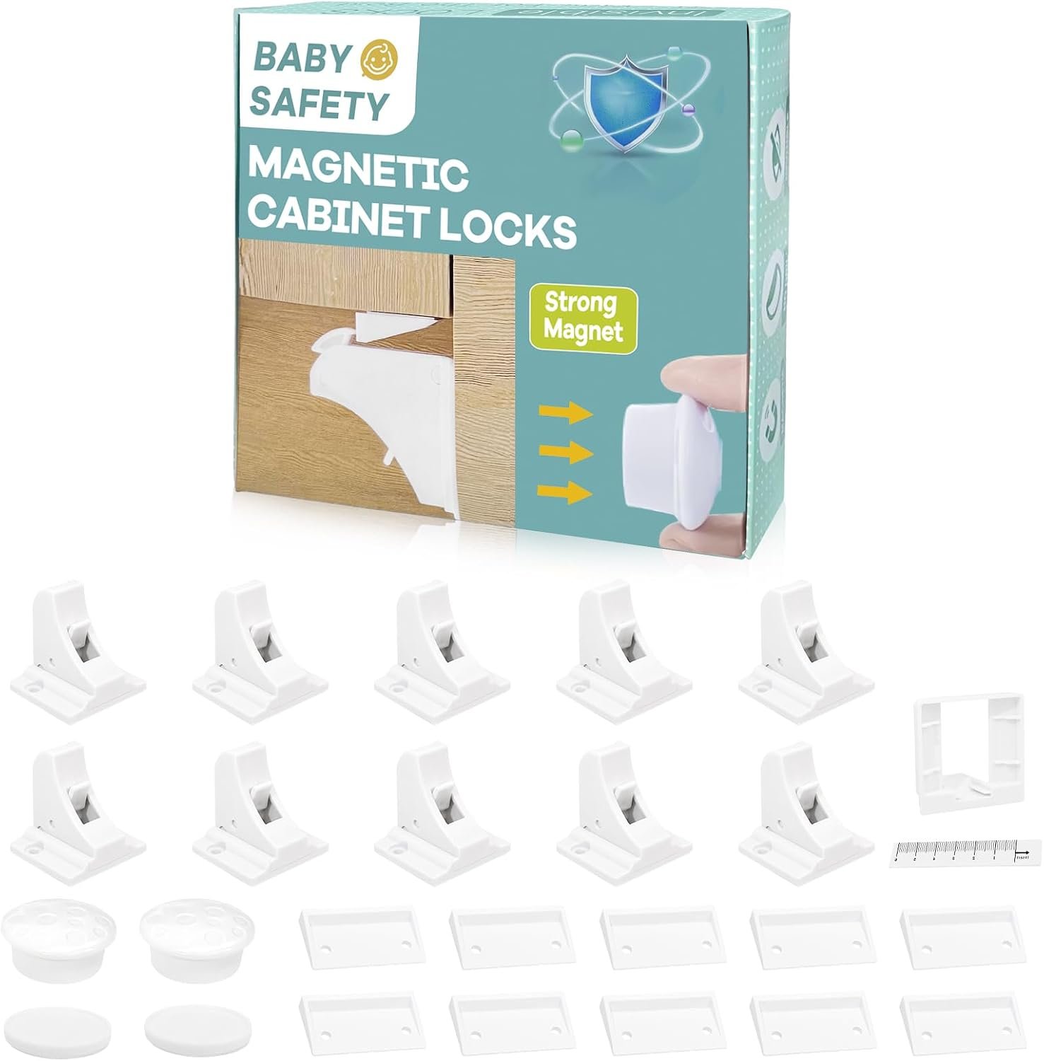 10-Pack Magnetic Cabinet Locks, Baby Proofing, 2 Keys