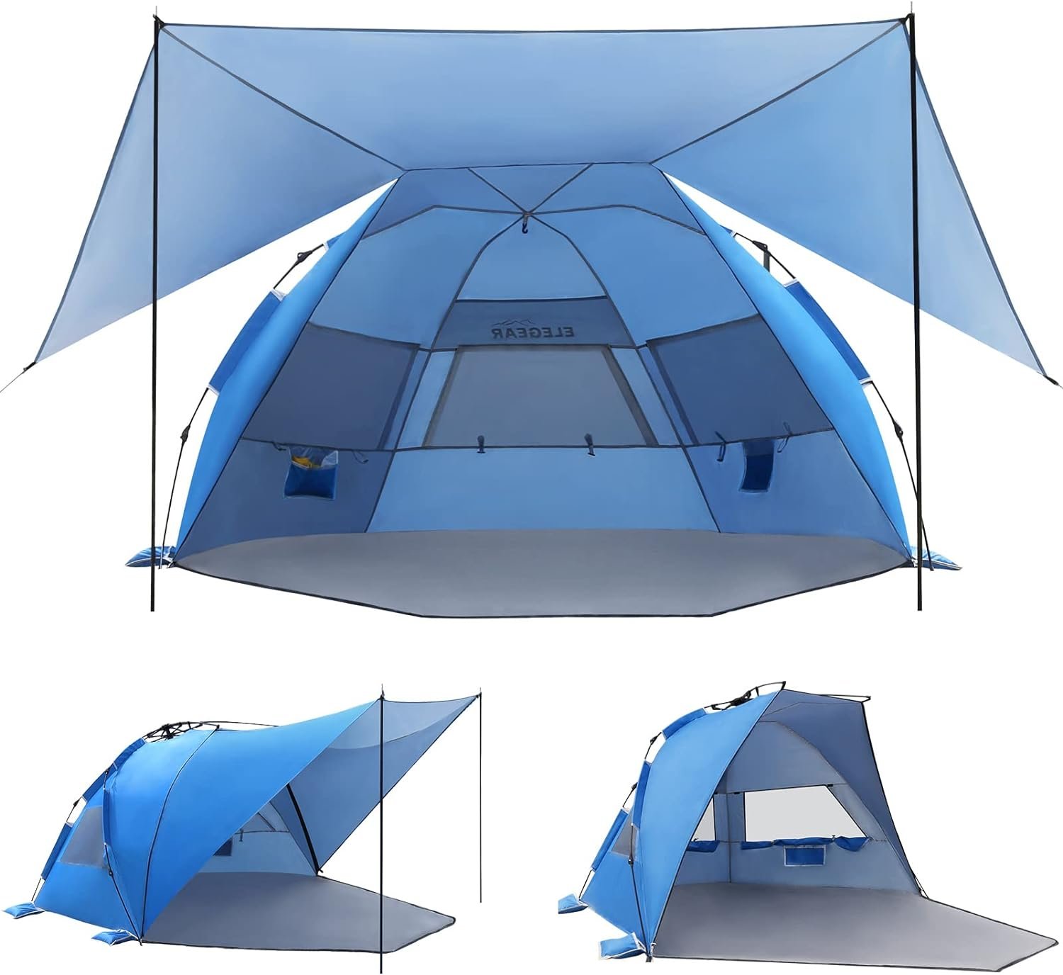 Elegear Beach Tent with 360° Removable Canopy 4-6 Person Automated Pop Up