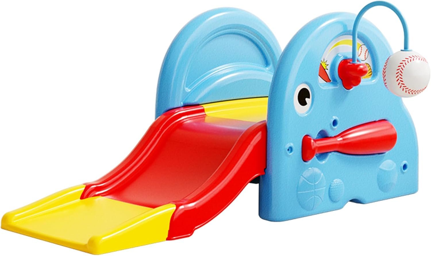 wanan 5 in 1 Toddler Slide Outdoor and Indoor, Kids Slide for Toddlers 1-3 Years Old, Baby Slide with Basketball, Golf, Baseball Sets and Basketball Hoop, Indoor Slide for Kids (Blue)