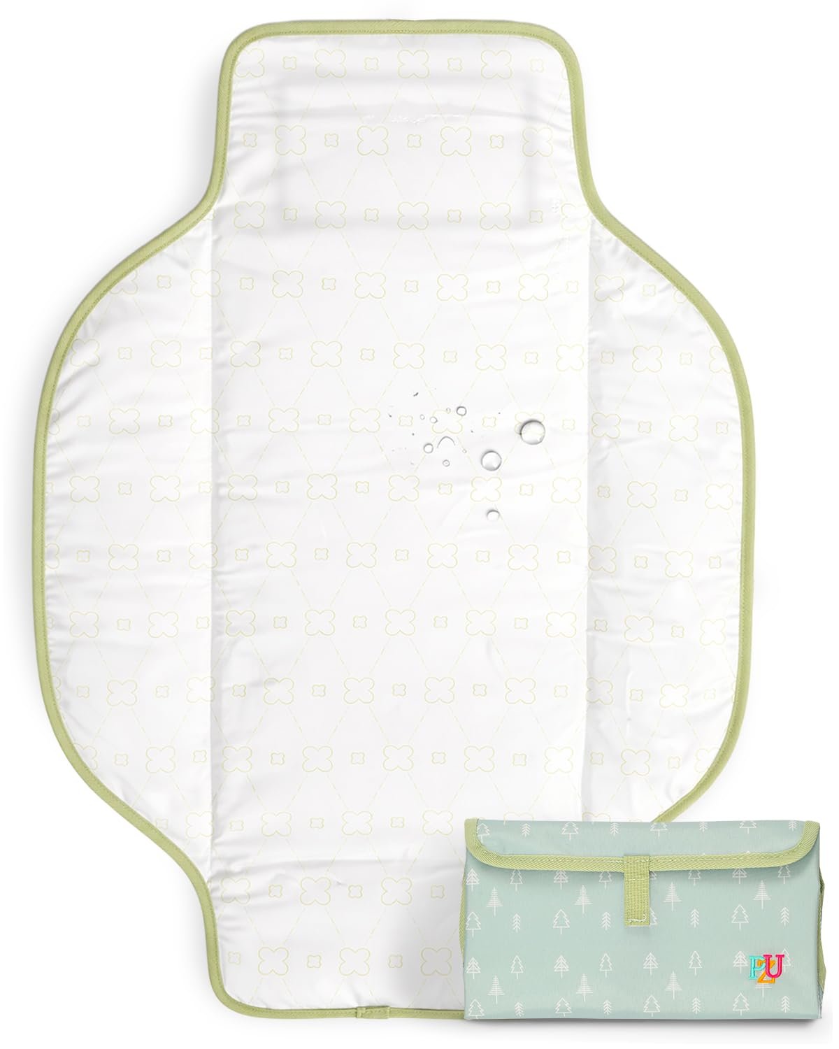 PZU Portable Diaper Changing Pad – Waterproof Travel Changing Mat with Built-in Pillow, Gifts for Baby Shower, Newborn Girls & Boys（Green Forest）