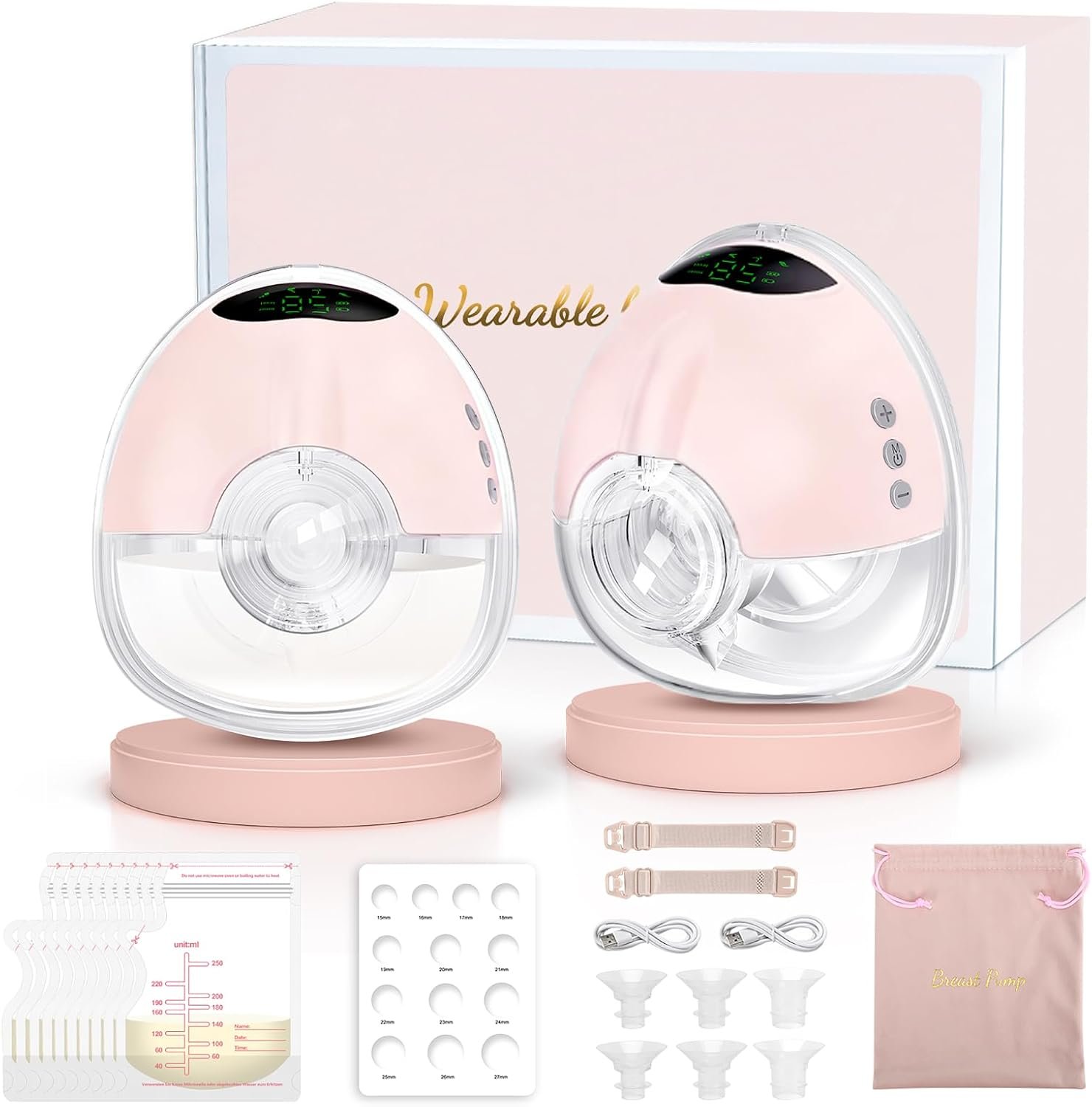 Hands Free Breast Pump, Wearable Breastfeeding Pump with 4 Mode & 9 Level, Strong Suction, Painless, Anti-Backflow, BPA Free, Portable Electric Breast Pumps with 17/19/21/24MM Flanges
