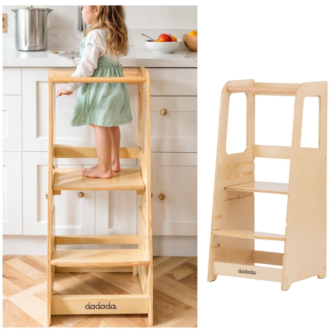 dadada Baby Montessori Toddler Tower, Adjustable Kids’ Step Stool, Natural