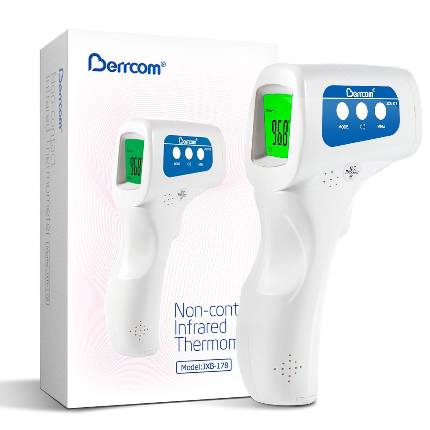 Berrcom Thermometer, 3 in 1 Contactless Infrared Fever Check Thermometer for Forehead, Ideal for Baby, Infant, Kids, and Adults, Batteries Not Included, JXB-178 (White)