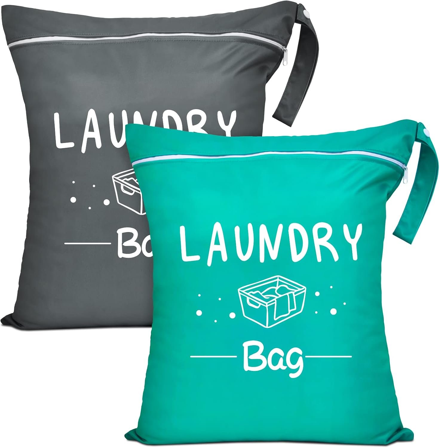 2 Pcs Large Travel Laundry Bags – Waterproof Wet/Dry, Washable, Drawstring, Bathing Suit, Workout, Gym Clothes, Swimming, Yoga – Green, Grey