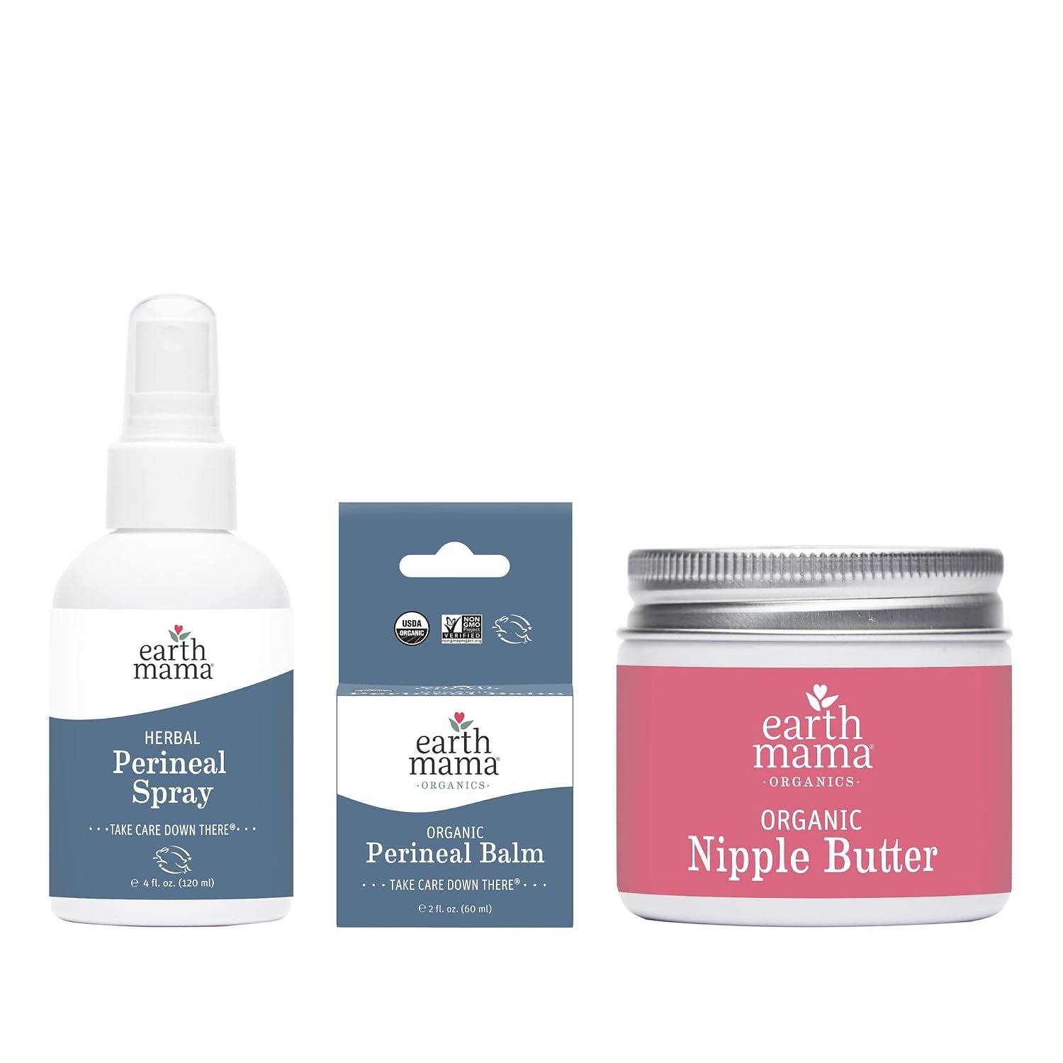 Earth Mama Postpartum Recovery Bundle – Organic Perineal Balm & Herbal Perineal Spray + Organic Nipple Butter 2oz – Lanolin-Free Nursing Cream – Take Care Down There Essentials for Breastfeeding