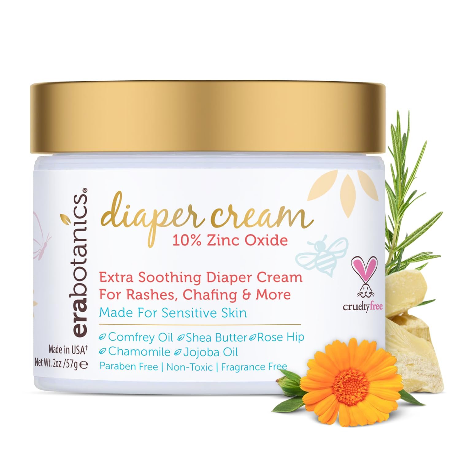 Era Organics Diaper Rash Cream for Baby – Extra Soothing With Zinc Oxide