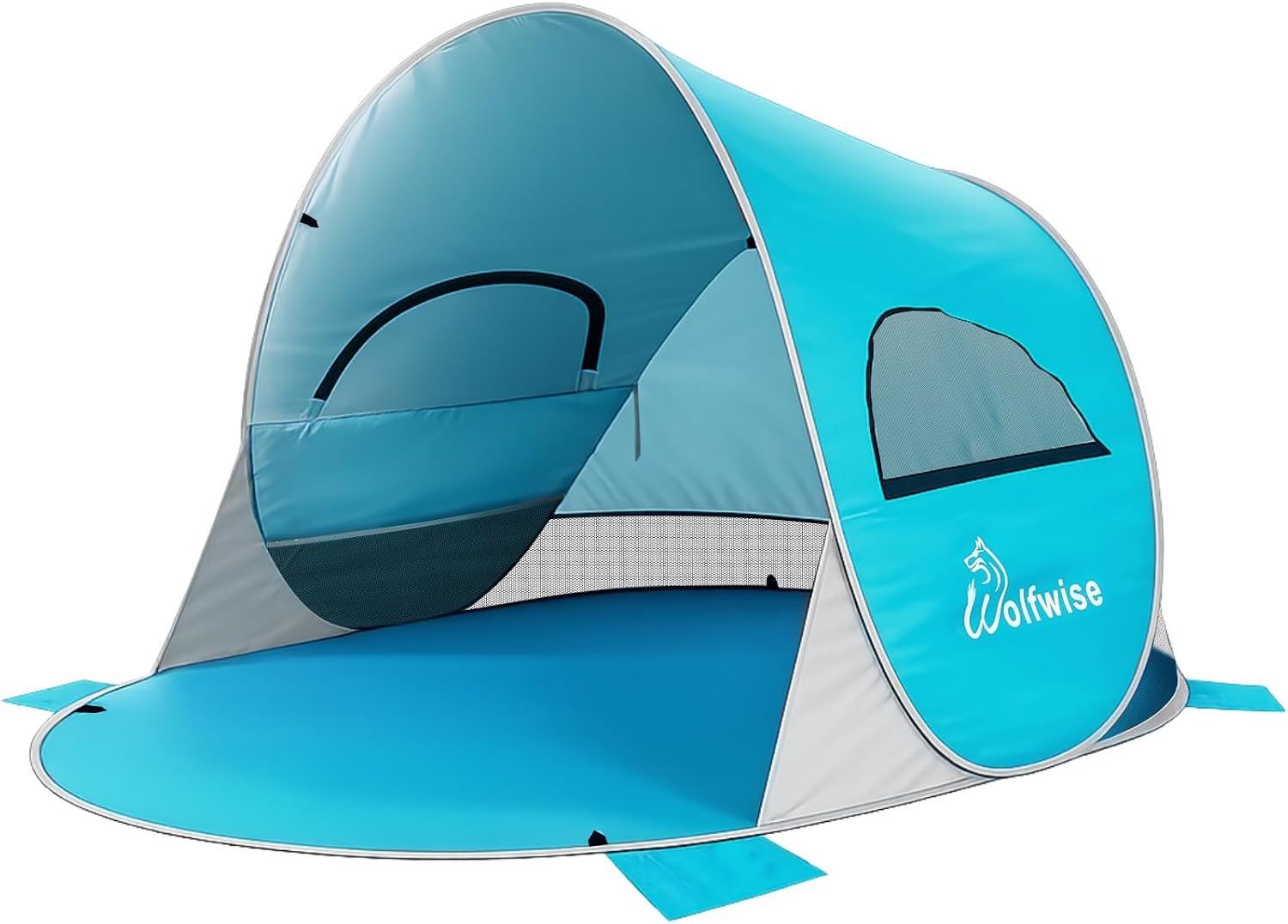 Wolfwise Pop up Beach Tent Sun Shelter with UPF50+ UV Protection, Instant Easy Setup Popup Beach Shade Canopy for 3 Person, Portable & Foldable with Carring Bag, 87 ×57×47 in, Blue