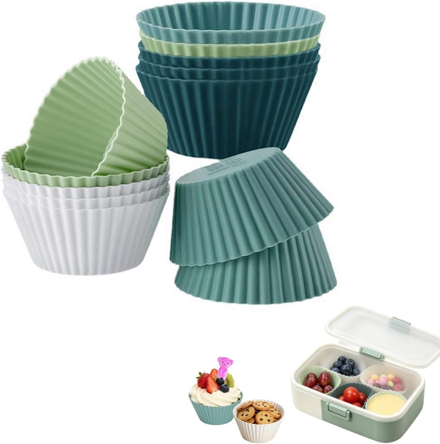 12pcs Silicone Cupcake Baking Cups,Reusable Muffin Liners,Lunch Box Divider