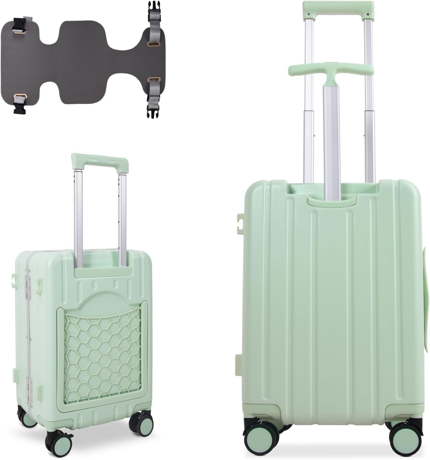 Apelila 20″ Ride-On Suitcase with Seat, Double Handle Carry On Luggage with Mesh Pocket & Side Hooks, Hard Shell Spinner Wheels, TSA Lock & Seat Belt