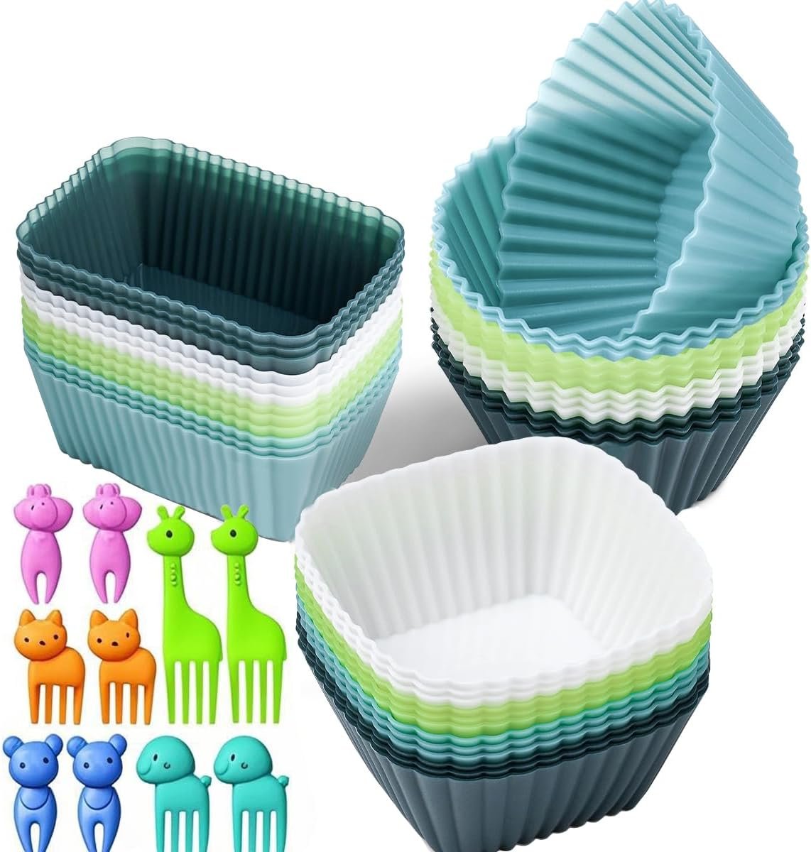 Silicone Cupcake Liners 34 Pack Baking Cups Muffin Liners Nostick Cake Molds Bento Lunch Box Dividers