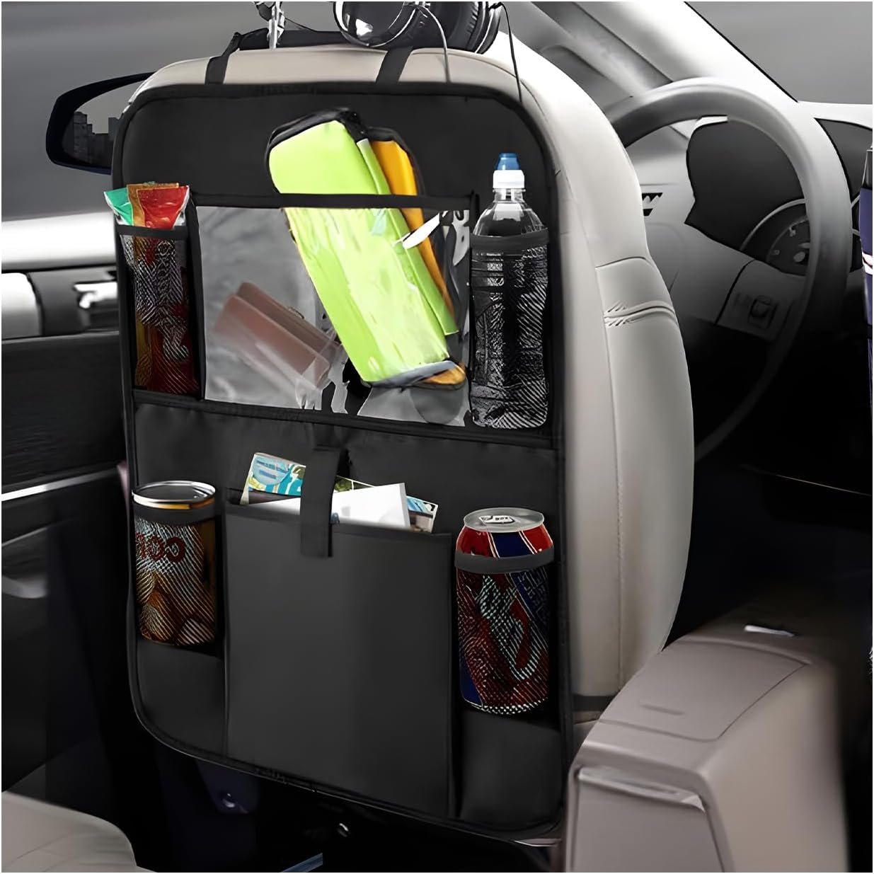 Car Seat Back Organizer, Auto Multi-Pockets Backseat Storage Bag with Tablet Holder, Waterproof Oxford Cloth Seat Back Protector Kick Mat for Most Vehicles, Car Accessories (Style A)