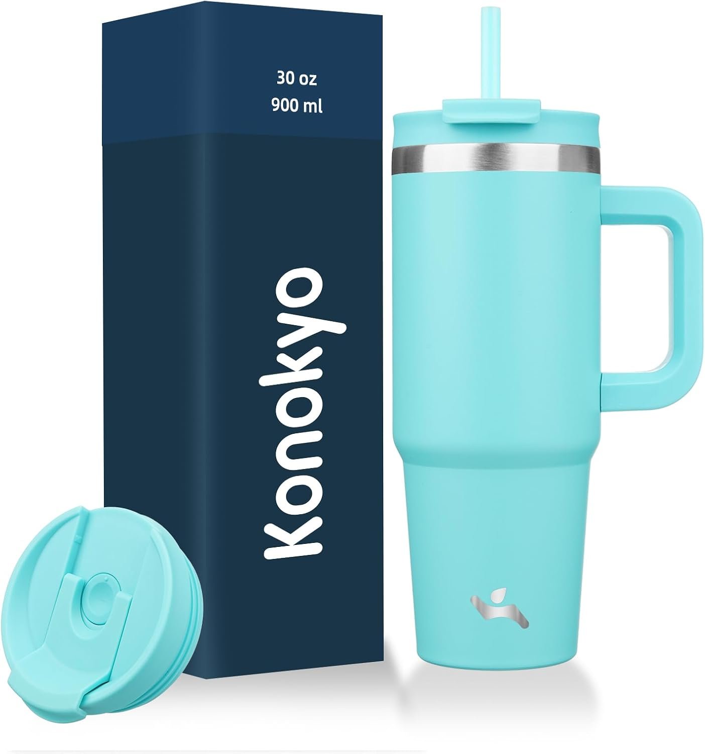 Konokyo 30 oz Insulated Tumbler Water Bottle with Handle, Straw Lid