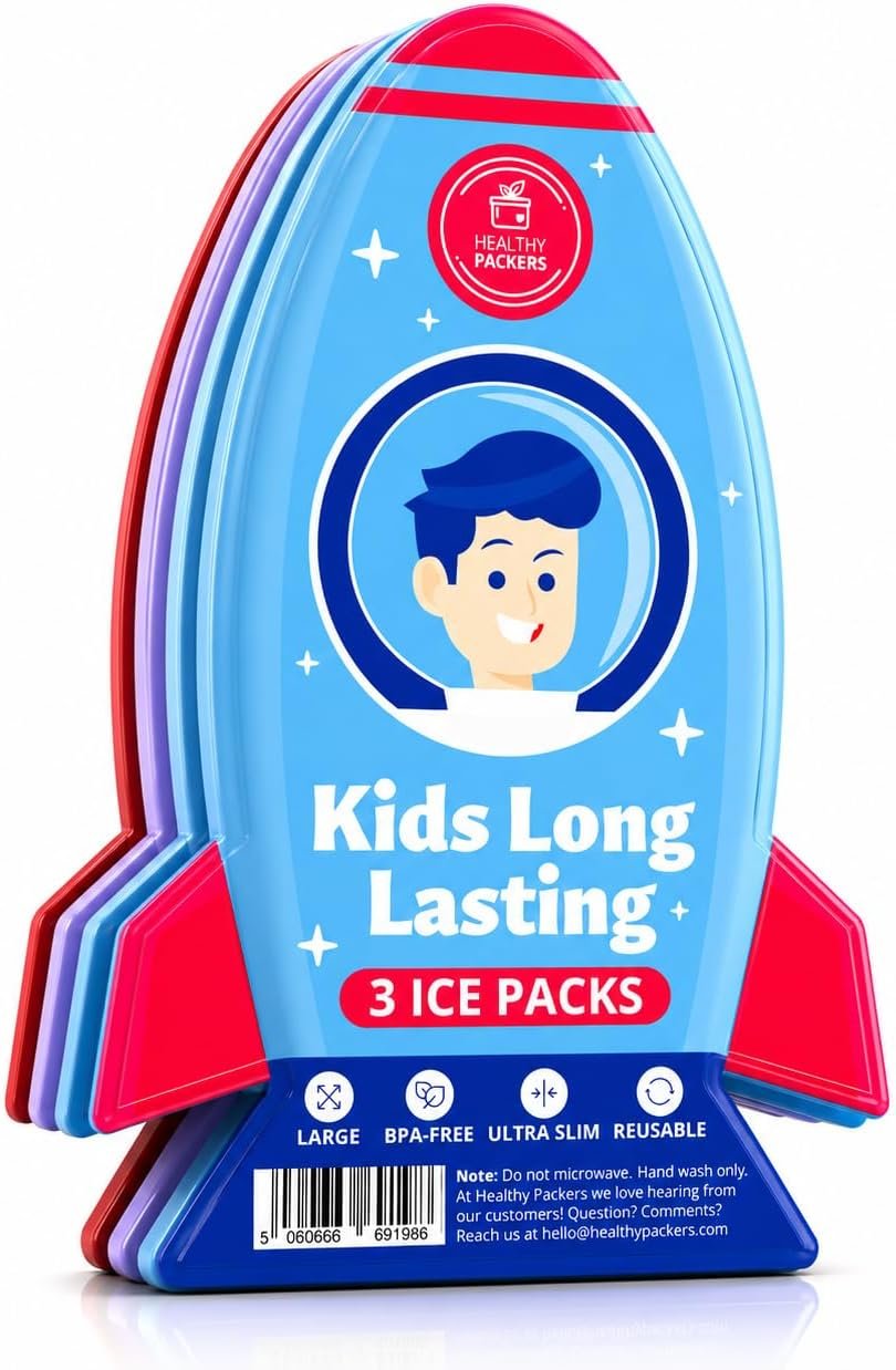 Healthy Packers Ice Packs for Kids Lunch Box, Slim Reusable 3pk Spaceship