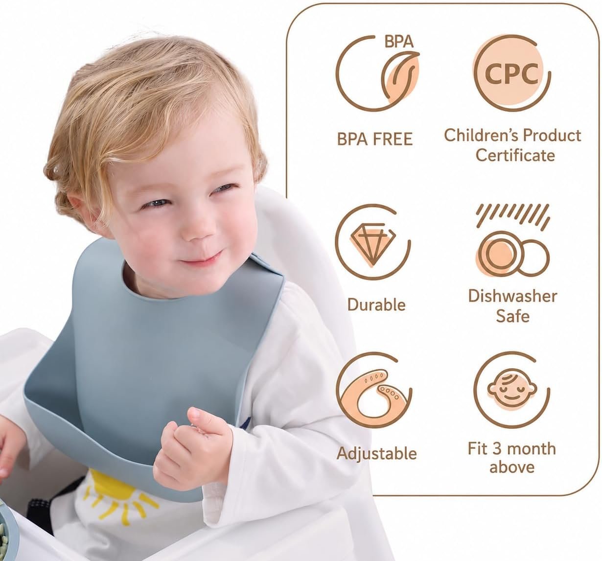 Babero Baby Bib Silicone Impermeable con Scoop Bib | Waterproof Silicone Baby Bibs con Recoge Comida.