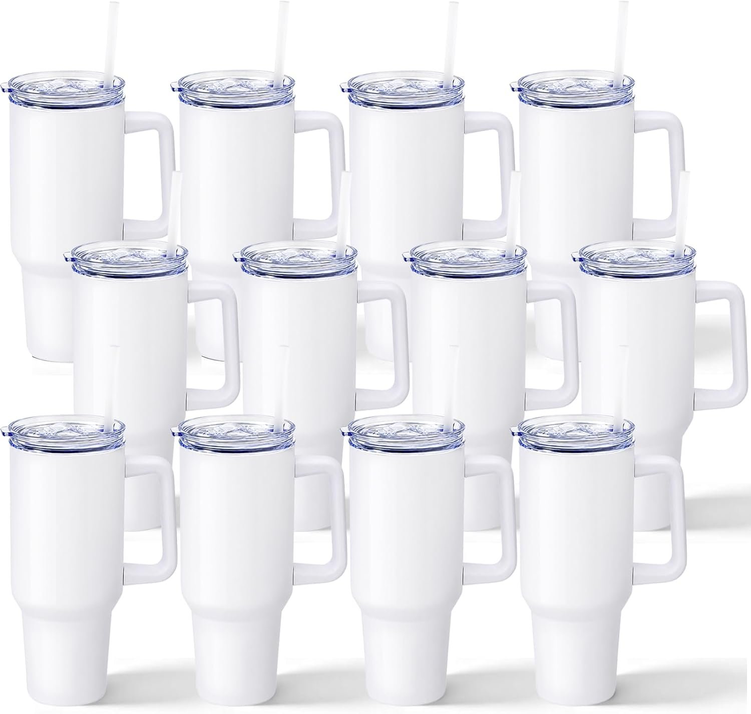 YOUKE OLA 12 Pack Sublimation Tumblers 40oz with Handle Blanks Stainless Steel Insulated Large Tumbler Bulk Coffee Travel Cups for Tumbler Heat Press Sublimation Oven Printing, White