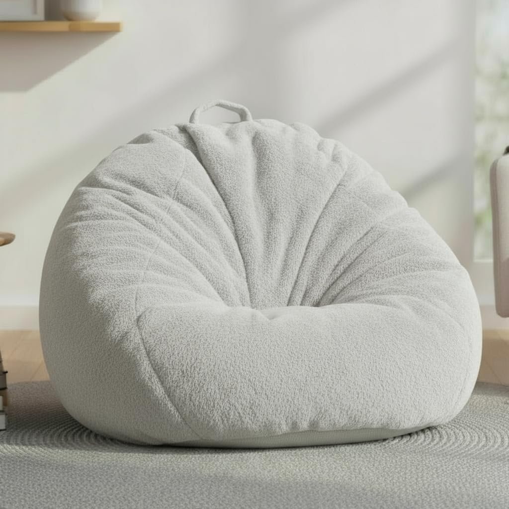 Rabbit Fur Bean Bag Cover Only (No Filler), Stuffed Animals Storage, Grey