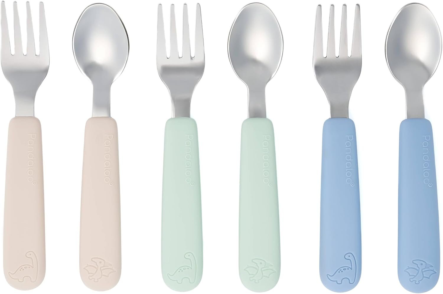 Pandaloo Kids Silverware with Soft Silicone Handle | Toddler Fork & Spoon Set (6pcs) | Toddler Utensils | Food-Grade Silicone + Stainless Steel | Dishwasher Safe | Encourages Independent Eating