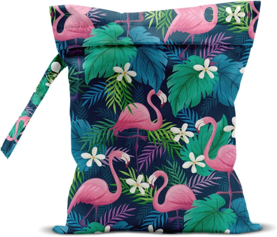 Wet Bag Wet Dry Bag For Swimsuit Travel Beach Pool Diapers Dirty Yoga Gym Clothes Toiletries Makeup Bag Flamingo Palm Leaf