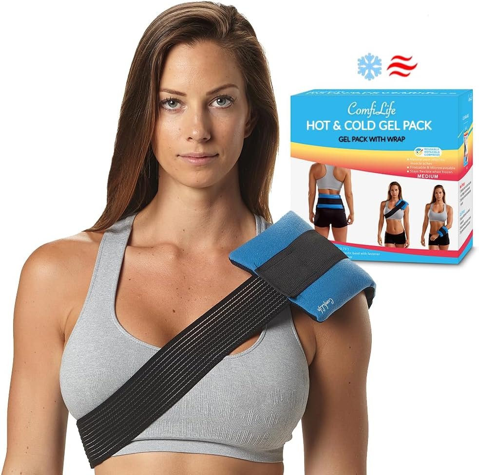 ComfiLife Ice Packs for Injuries (3 Piece Set) – Reusable Hot and Cold Pack with Wrap – Soft Gel Ice Packs for Back, Shoulder, Hip, Knee, Elbow, Joint Pain Relief – Heat & Cold Therapy (Medium)