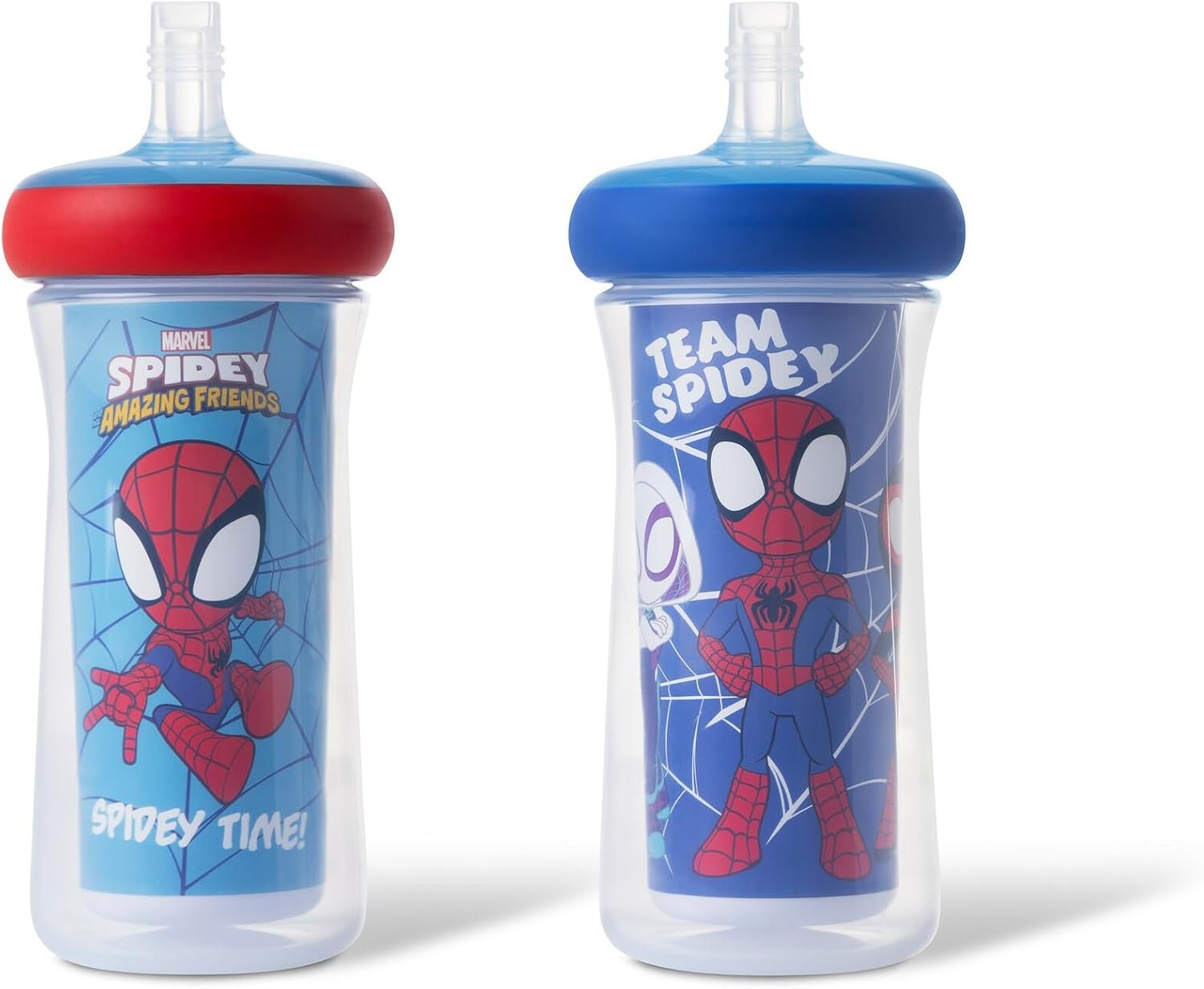 The First Years Spidey and His Amazing Friends Insulated Straw Cups – Toddler Cups with Straws and DropGuard Protection – Kids Water Bottles – 9 Oz – 2 Count – Ages 18 Months and Up