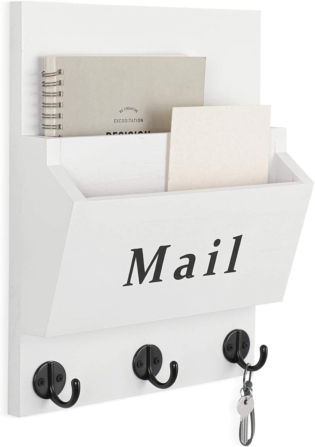 Mail and Key Holder, Wall Key Holder with 2 Mail Organizer Slot and 3 Hooks