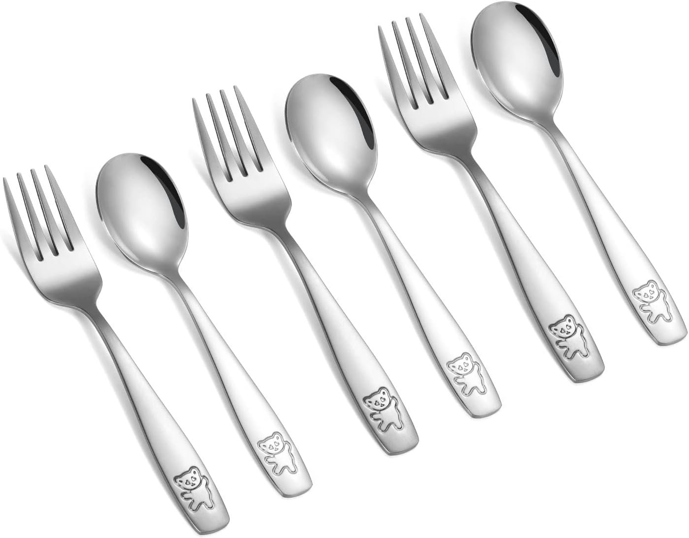 Pimoys Toddler Fork and Spoon Set, 6-Piece Stainless Steel Kids Flatware