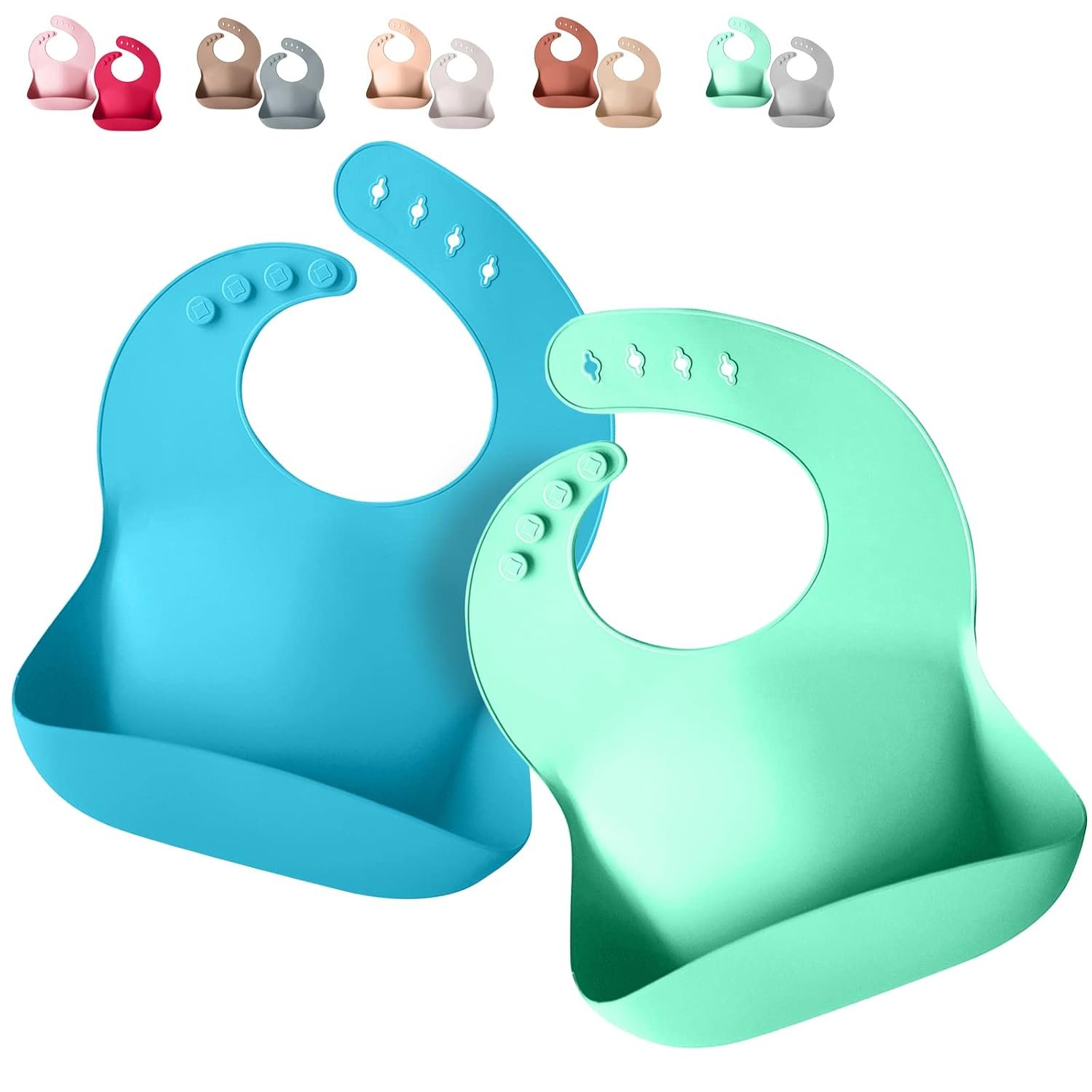 Sperric Silicone Baby Bibs – Soft Silicone Bib with Food Catcher and Waterproof Material – Adjustable Fit for Baby and Toddler (Green/Blue)