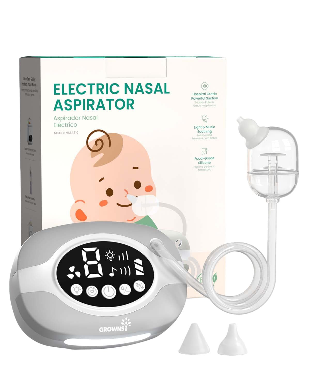 GROWNSY Electric Nasal Aspirator, 9 Suction Levels for Baby, Gray