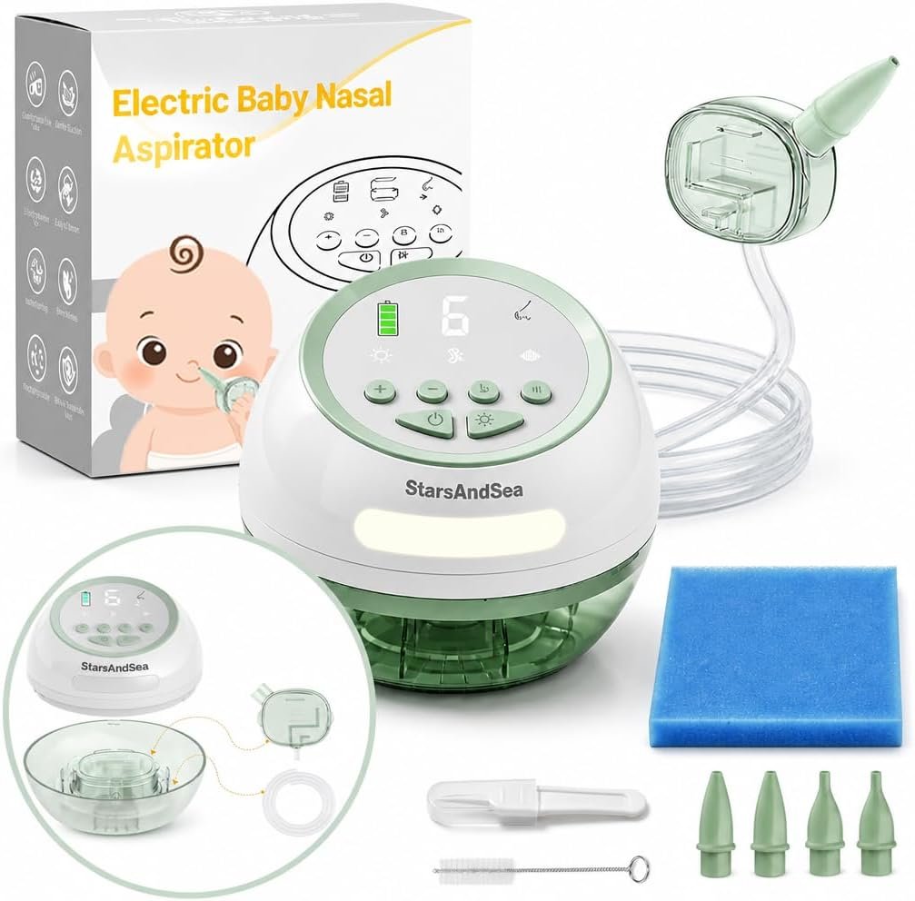 Electric Nasal Aspirator for Baby, 6 Suction Levels with Storage Base,White