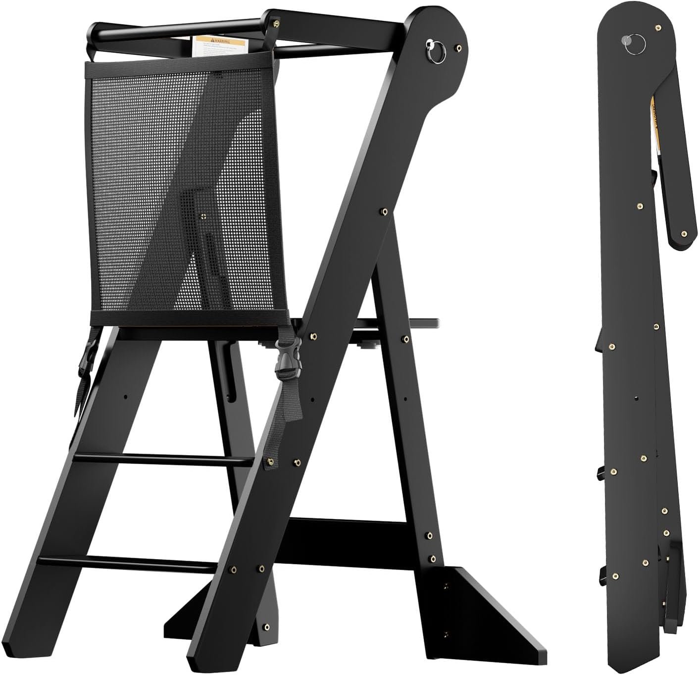 COSYLAND Foldable Toddler Kitchen Stool Helper – Height Adjustable Standing Tower for Bathroom Sink or Kitchen Counter – Step Stool for Toddlers Ages 18 Months to 6 Years Black