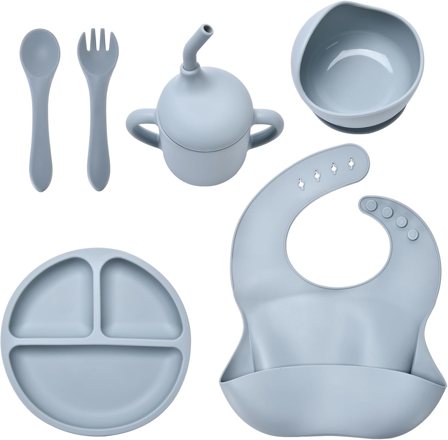 Baby Silicone Feeding Set, Baby Weaning Set, Baby Essentials, Includes Baby Spoons, Baby Bibs, Suction Plates for Baby, Baby Bowls, Food Grade Silicone, BPA Free (A-1)