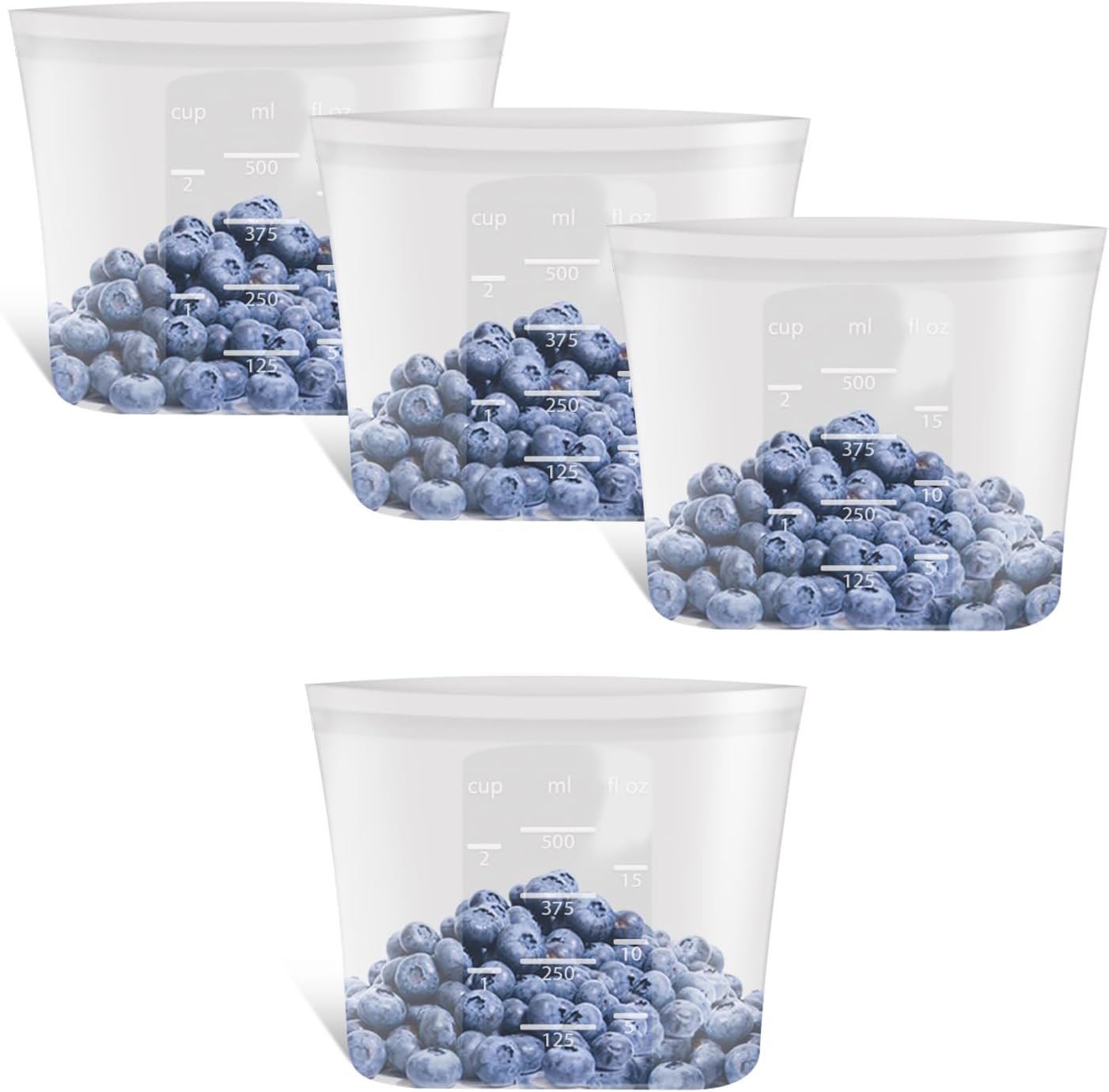 100% Platinum Silicone Reusable Food Storage Bags, 4 Pack, 17fl.oz/500ml