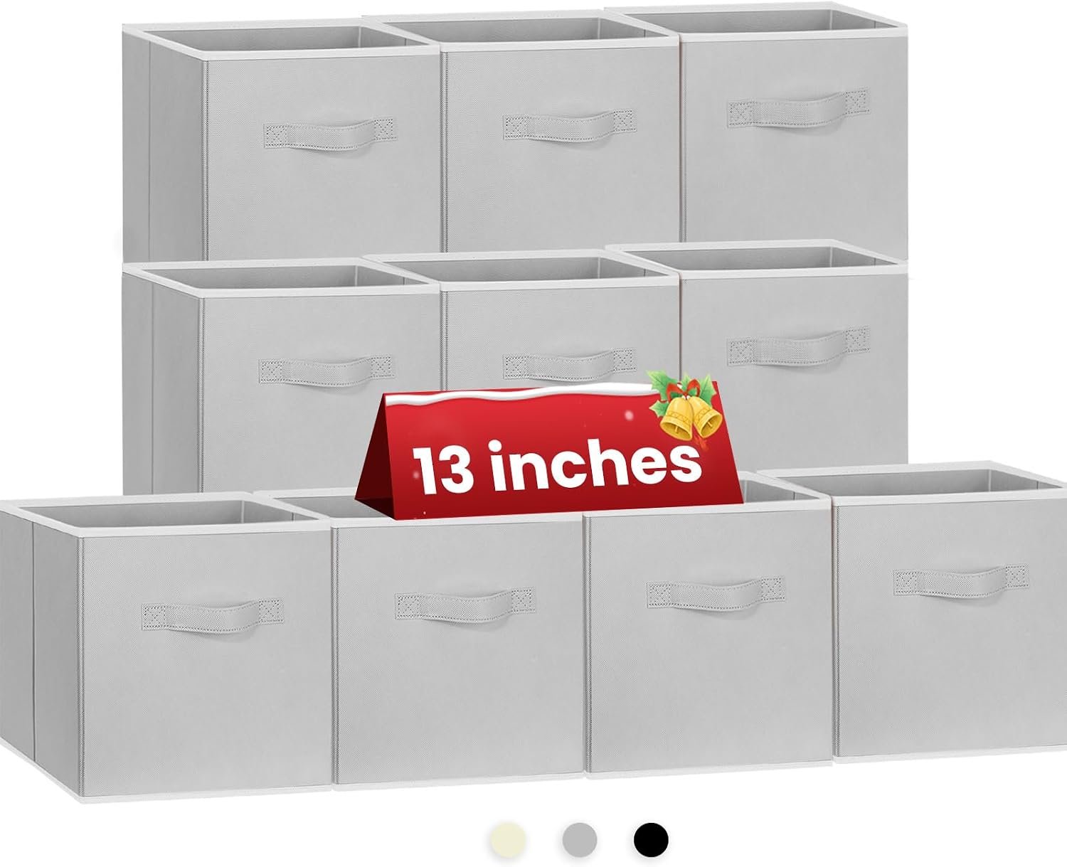 Criusia Large Storage Cubes, 13 Inch Cube Storage Bins for Shelves Closet Nursery Bedroom – 10 Pack Collapsible Storage Baskets with Handles – Fabric Bins for Organizing Magazines Clothes Toys (Grey)