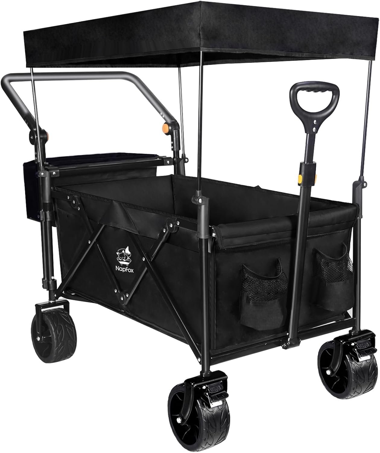 Collapsible Wagon with Canopy, Heavy Duty Folding Utility Cart, 250lb All-Terrain Wheels & Brake, 140L Foldable Beach Garden Camping Cart for Shopping