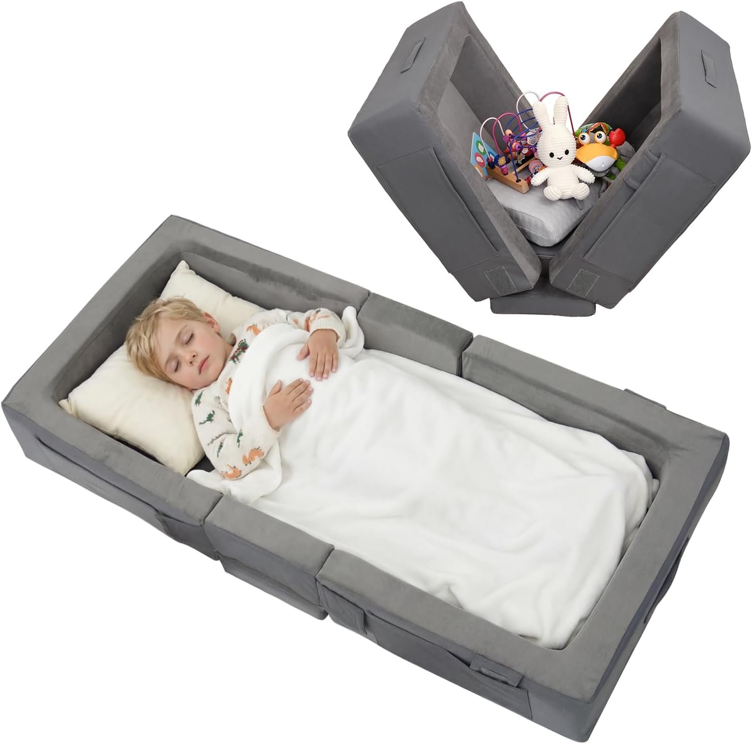 ENITYA Portable Toddler Travel Bed with Soft Foam Safety Rails
