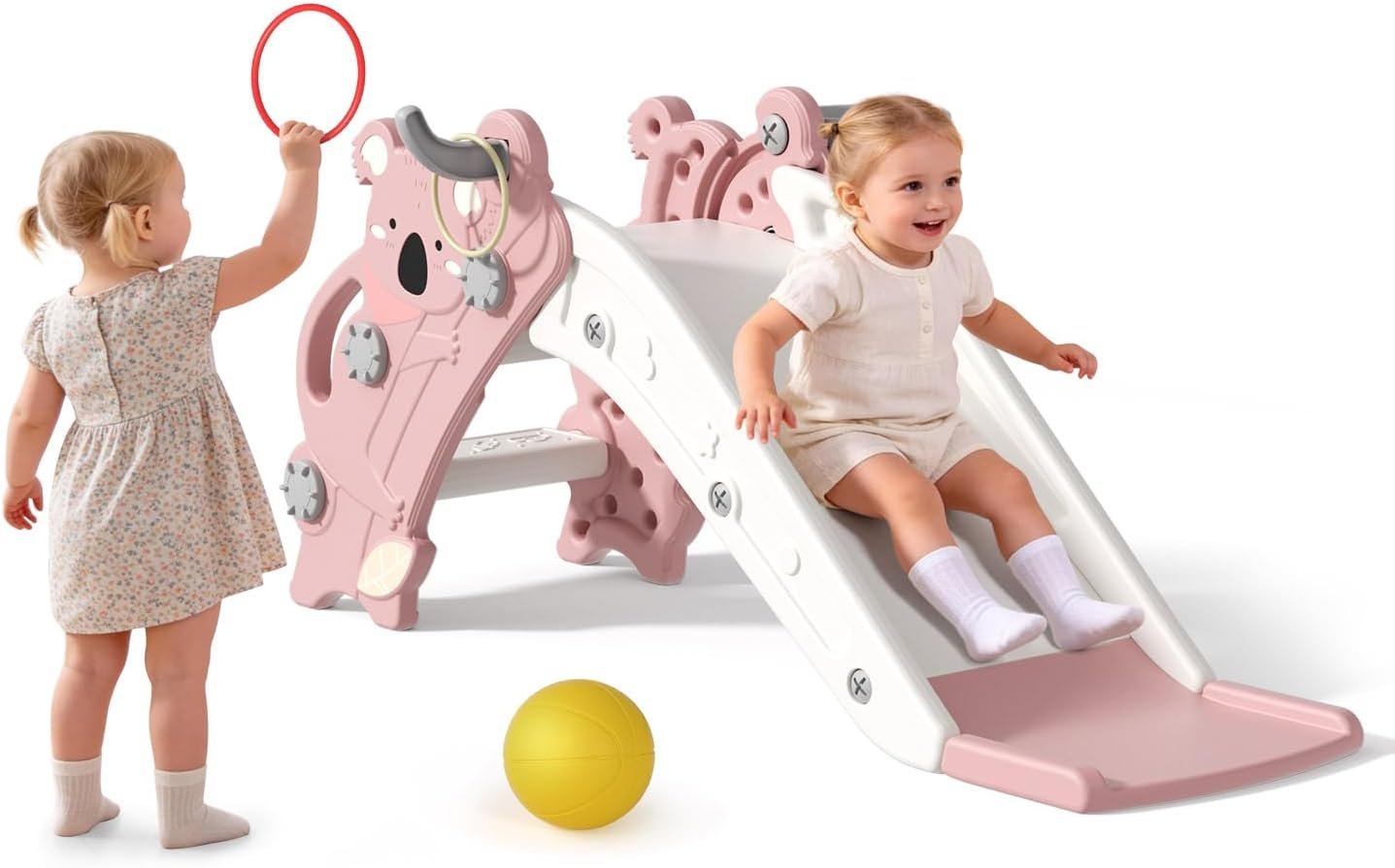 Babytronic 4 in 1 Toddler Slide for Toddlers Aged 1-3 Indoor Outdoor Pink