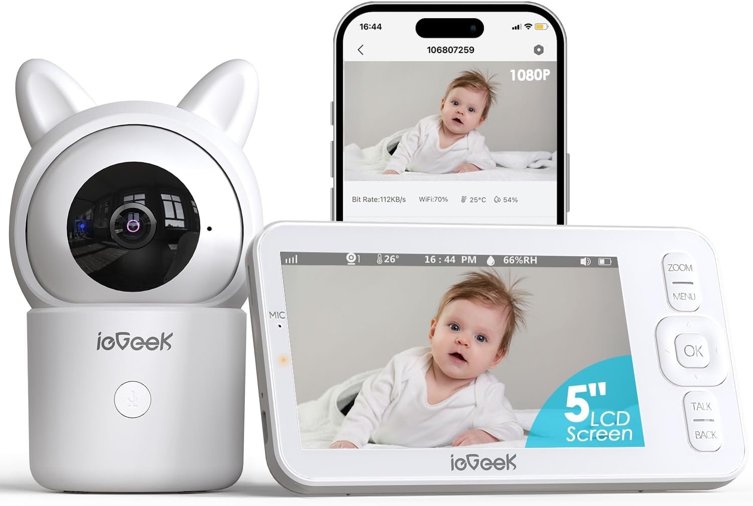 ieGeek PTZ Baby Monitor with Camera and Audio, Upgraded Night Vision