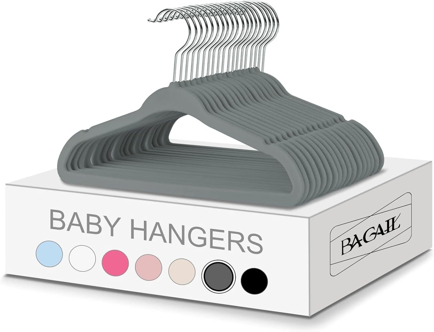 BAGAIL 50 Pack Kids Velvet Hangers 11 Inches Children’s Clothes Hangers Non-Slip Baby Hangers for Infant/Toddler (Grey)