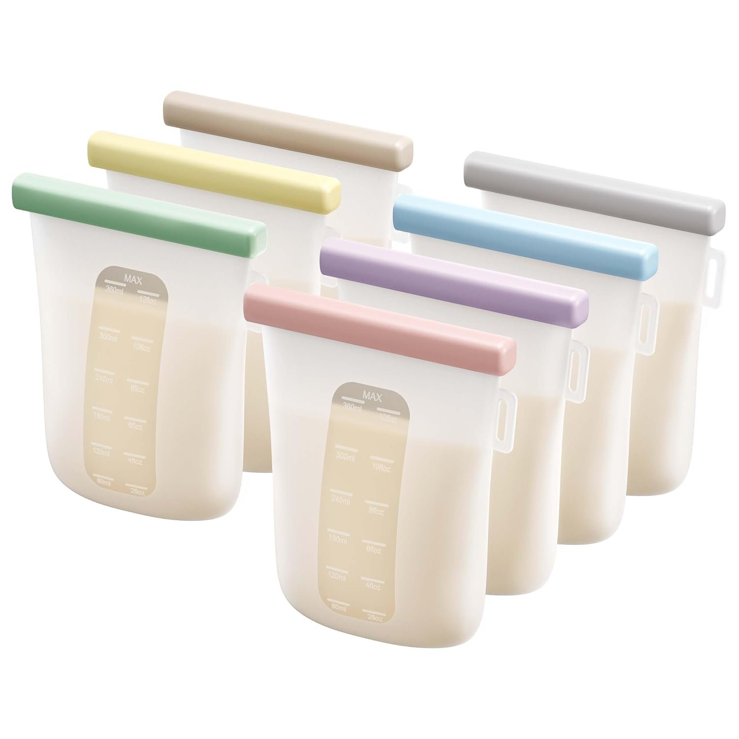 Nuliie 7Pcs Reusable Silicone Breastmilk Storage Bags, 12oz/360ml
