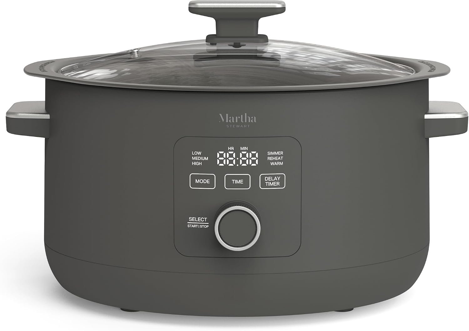 Martha Stewart 8 Quart Slow Cooker, Ceramic Nonstick Crock, Caviar Gray