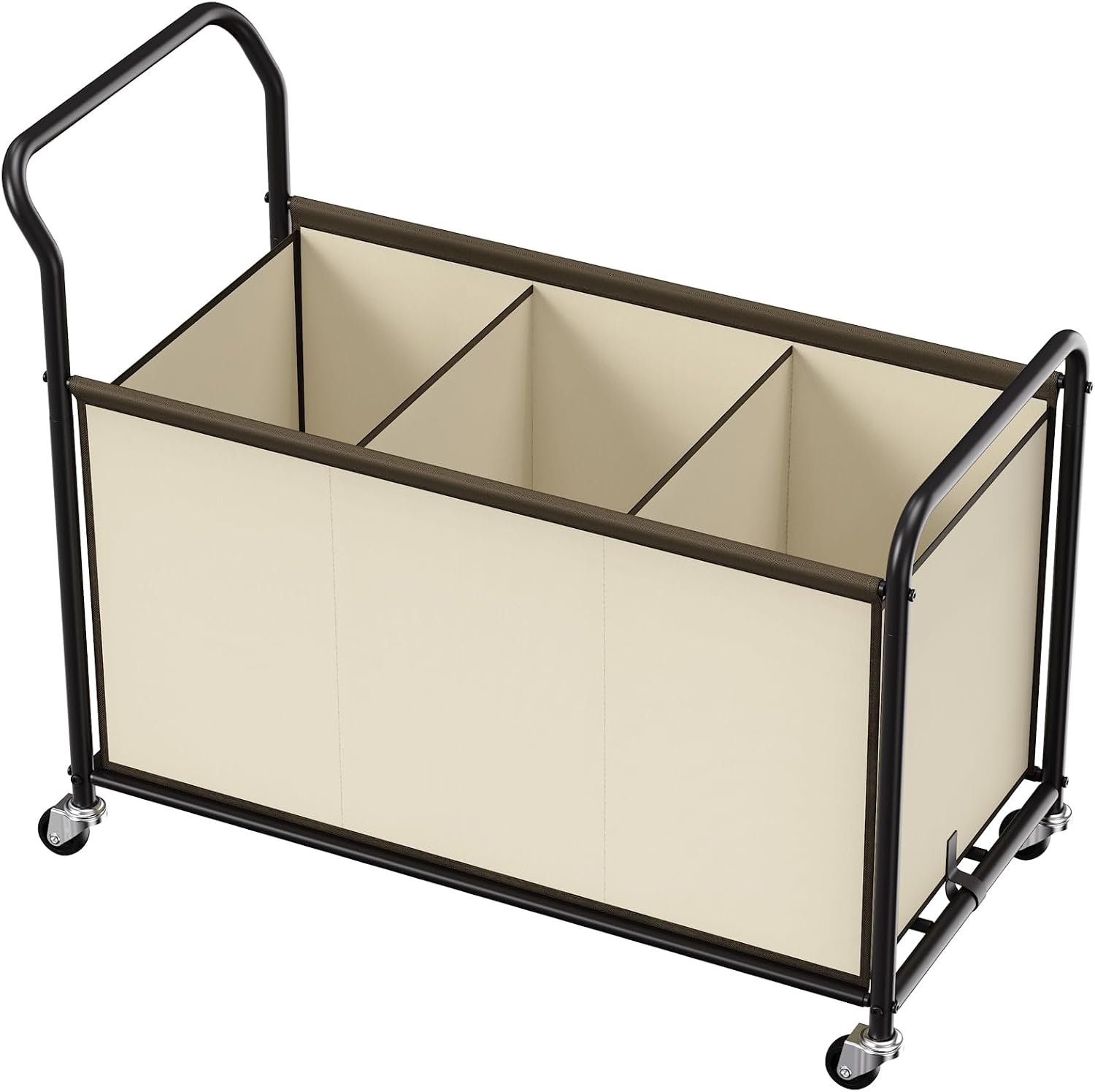 3 Section Laundry Hamper 40 Gal (150L) Rolling Laundry Sorter Cart