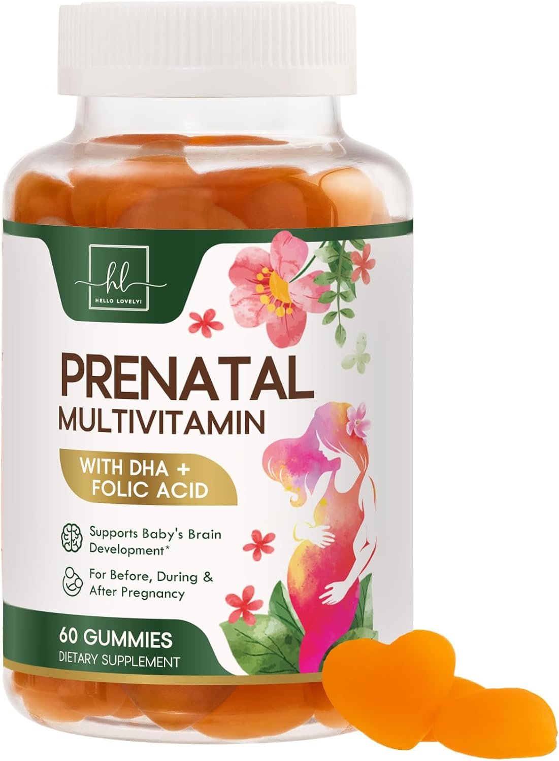 Prenatal Vitamins for Women – Complete Pregnancy Multivitamin – Folic Acid, Omega 3 DHA, Choline, Vitamin D – Essential Support for Mom’s & Baby Brain Development – Tasty Orange Flavor – 60 Gummies