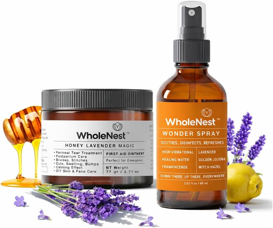 Perineal Tear Recovery Kit | All-Natural Wonder Spray & Honey Lavender Balm | Postpartum Essentials for Perineal Care, Stitches, C-Section, Minor Burns & Gentle Recovery Support